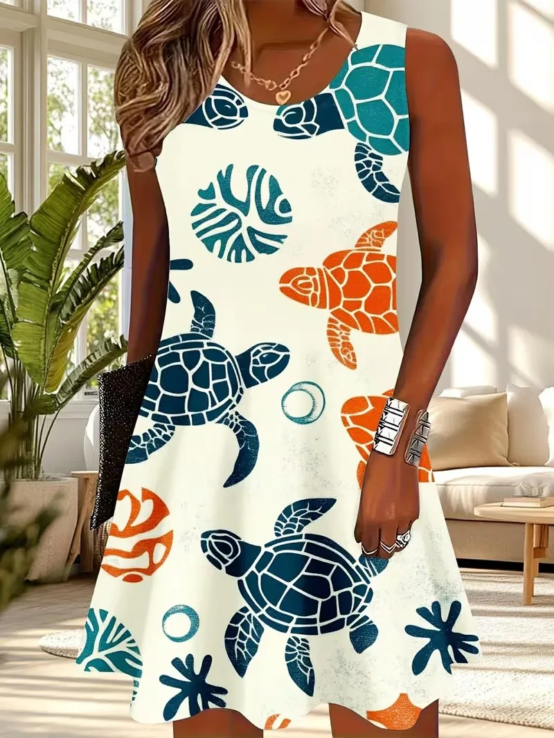 3XL Women's Dress Summer Fashion Abstract Pattern Sleeveless Dress Loose Sundress Casual Gradient Print Plus Size A-Line Dress