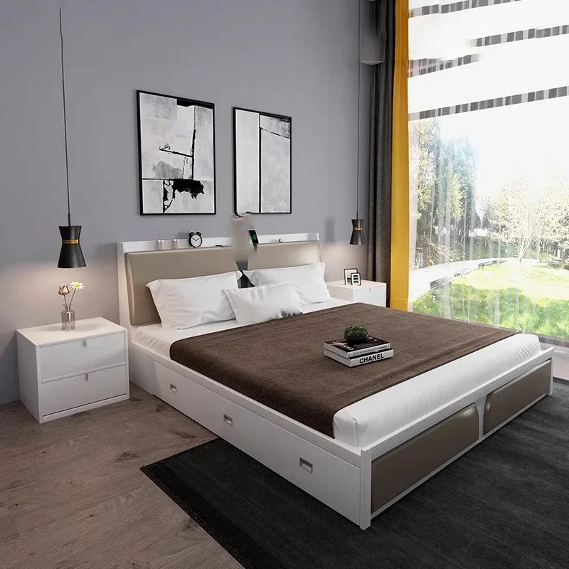 Nordic Storage Bed King Size Lazy Light Luxury Organizer Fashionable Bed High Quality Camas Individuales Home Furniture