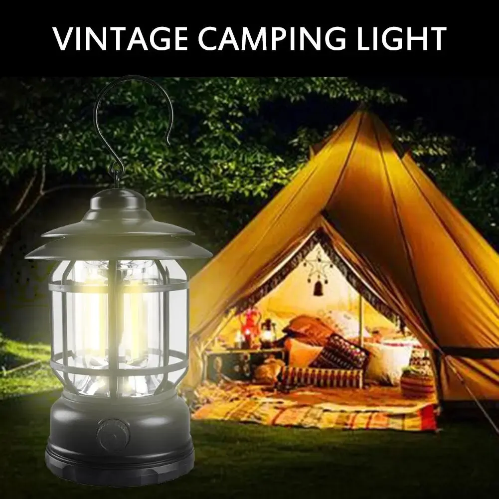 Outdoor Cob Camping Light Multifunctional Retro Portable  High Power Rechargeable Led Hanging Emergency Lamp Tent Light Travel