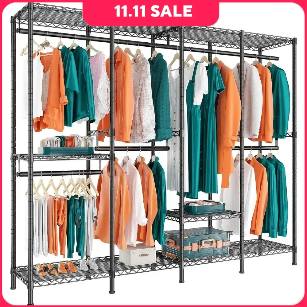 Clothes Rack, 4 Detachable Hanging Bars, 990lbs Clothing Racks, Coat Rack