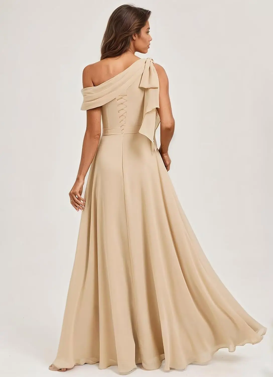 원숄더 롱 브라이드메이드 드레스 쉬폰 빅 보우 A라인 볼 드레스 여성용 우아한 정장 이브닝 드레스, 칵테일 드레스