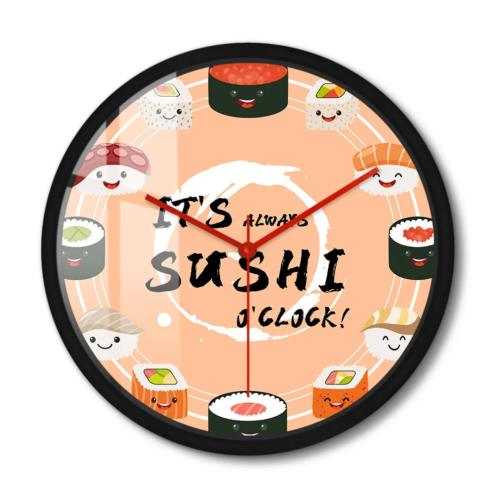 Nigiri Sushi Kitchen Wall Clock For Dining Room Seafood Artwork Japanese Food Decoration Modern Design Minimalist Wall Watch