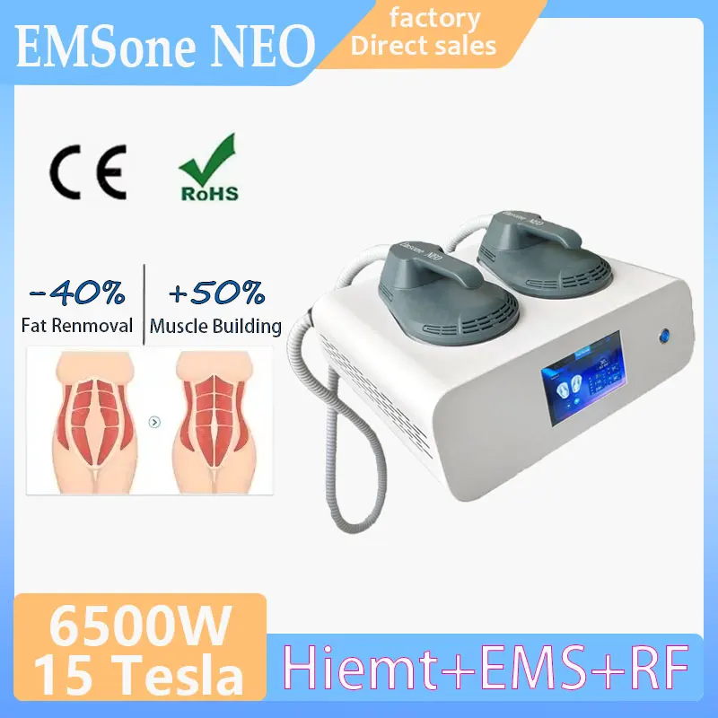 6500W EMS Body Fat Burning Muscle Stimulator 15 Tesla 200Hz EMSone NEO RF Non Invasive Weight Loss Machine