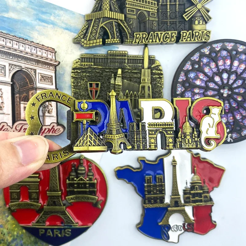 معدن باريس نوتردام كاتدرائية العمارة مغناطيس الثلاجة السفر تذكارية نافذة الزخرفية زهرة الحرفية هدية