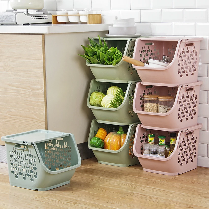 Kitchen Storage Basket Food Storage Organizer Containers Vegetables Fruit Shelf Racks Sundries Hollow Baskets Bathroom Supplies