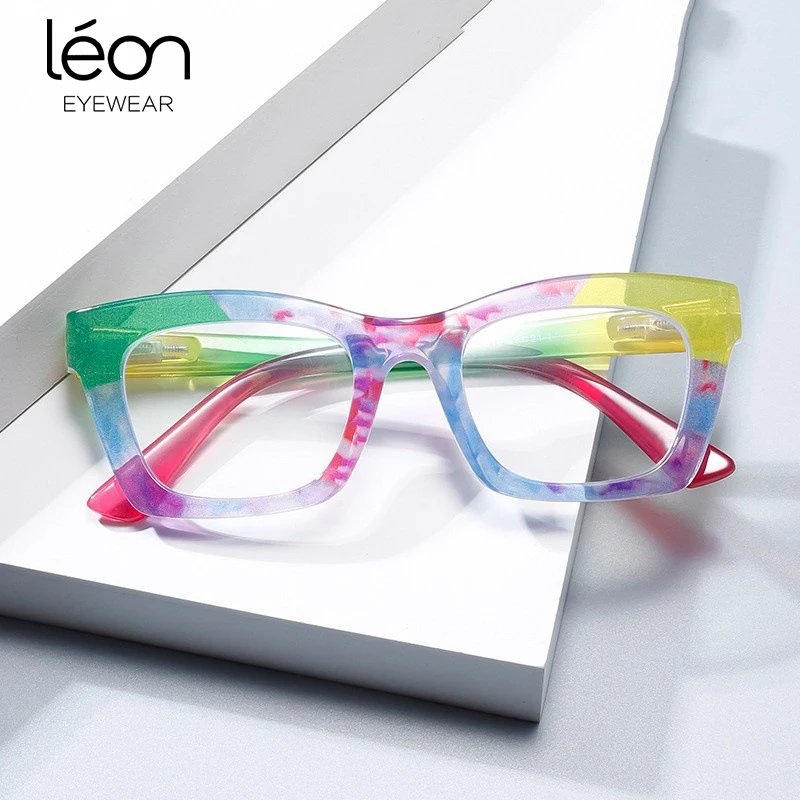 

Fashionable Stylish Colorful Blue Light Blocking Glasses Frame Color-Blocked Photochromic Reading Glasses Colorful Flat Lens