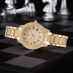 Luxury Fashion Gold Quartz Women Diamond Watch Bling Hip Hop Ladies Iced Out Quartz Watches