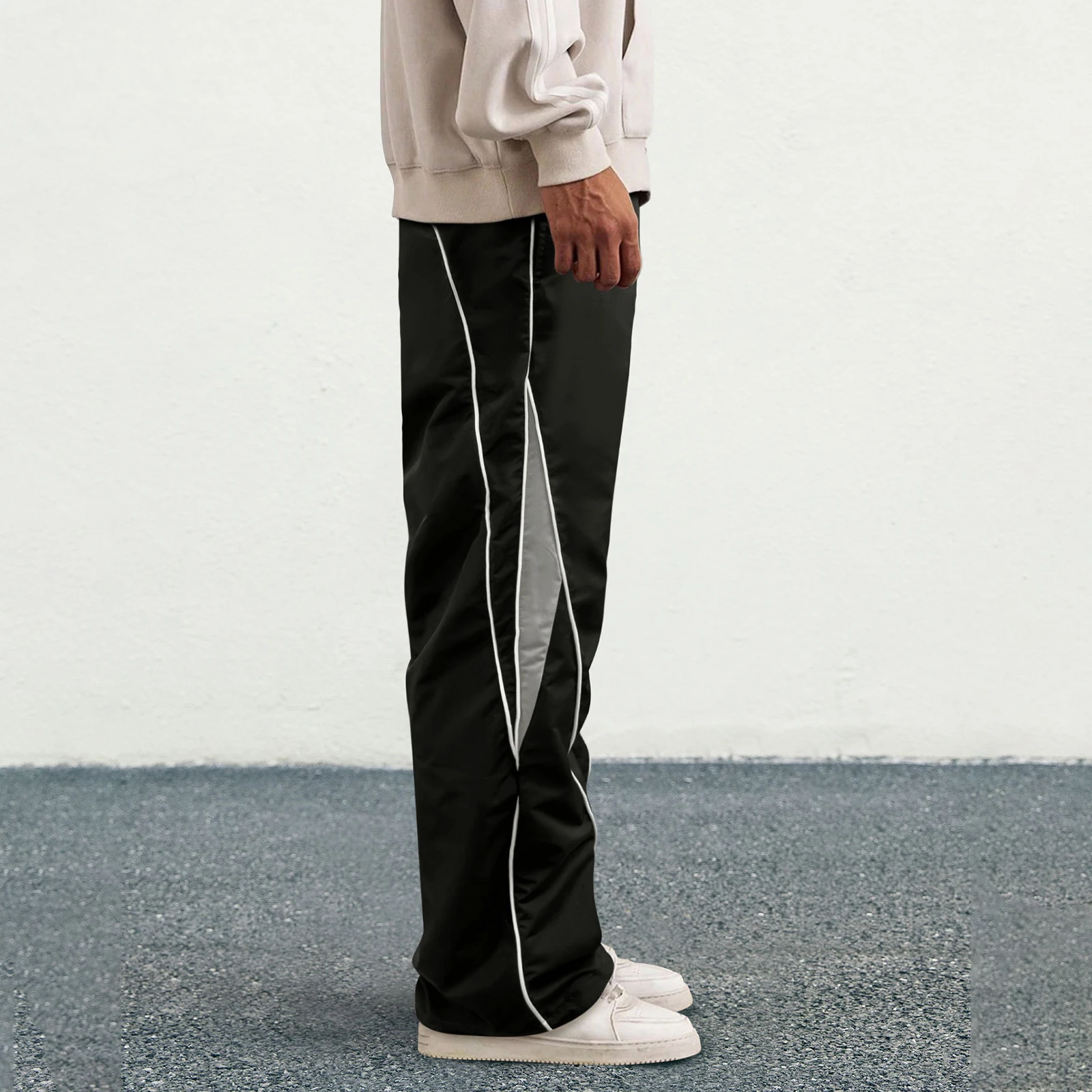 Pantaloni a gamba larga patchwork da uomo Pantaloni a vita elastica con cuciture larghe a contrasto casual alla moda
