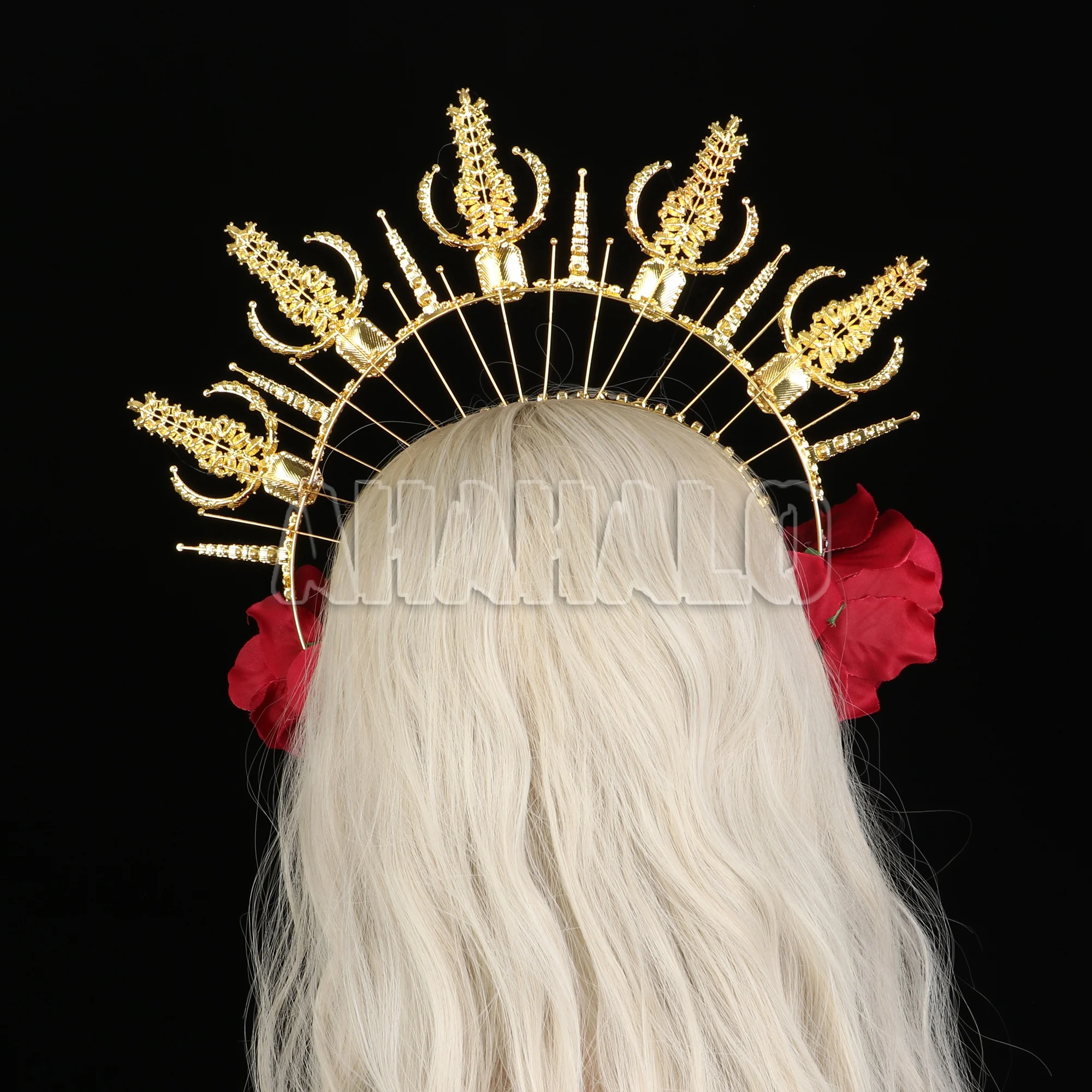 Rose Flower Halo Crown Virgin Mary Goddess Halo Headband Festival Queen Crown and Tiara Maternity Photo Shoot Headpiece