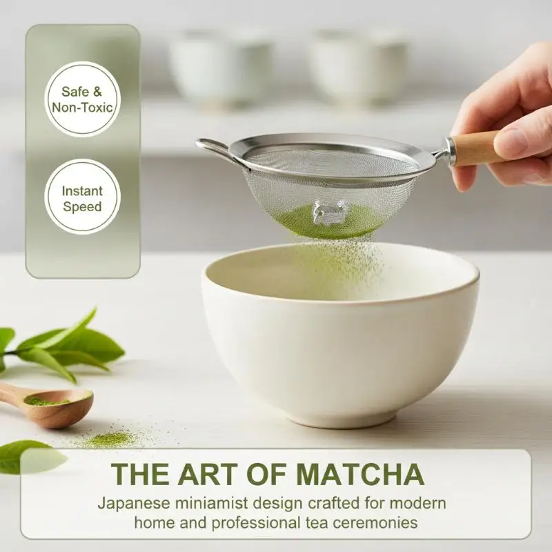 Food Grade Flower Shape Matcha Sifter Stainless Steel with Rolling Beads for Professional Barista Home Tea Making