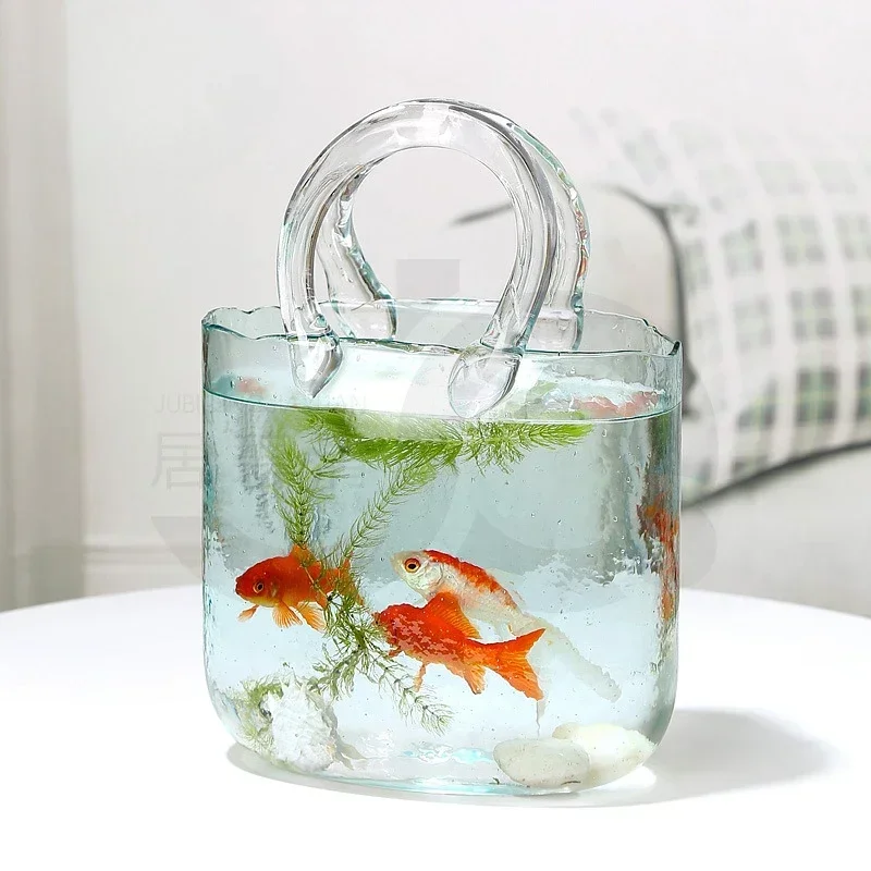 Nordic Ins Style Original Bag Glass Vase Designer Handbag Hydroponic Flower Basket Fish Farming Fish Tank Tote Bag Home Decor