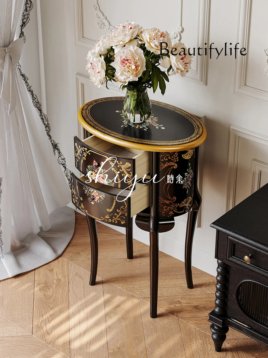 Retro hand-painted American living room retro solid wood side cabinet designer living room fashion decoration