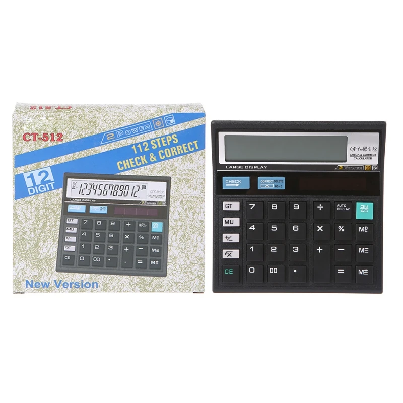 12-Digit Solar Battery Dual Power Large Display Office Desktop Calculator CT-512