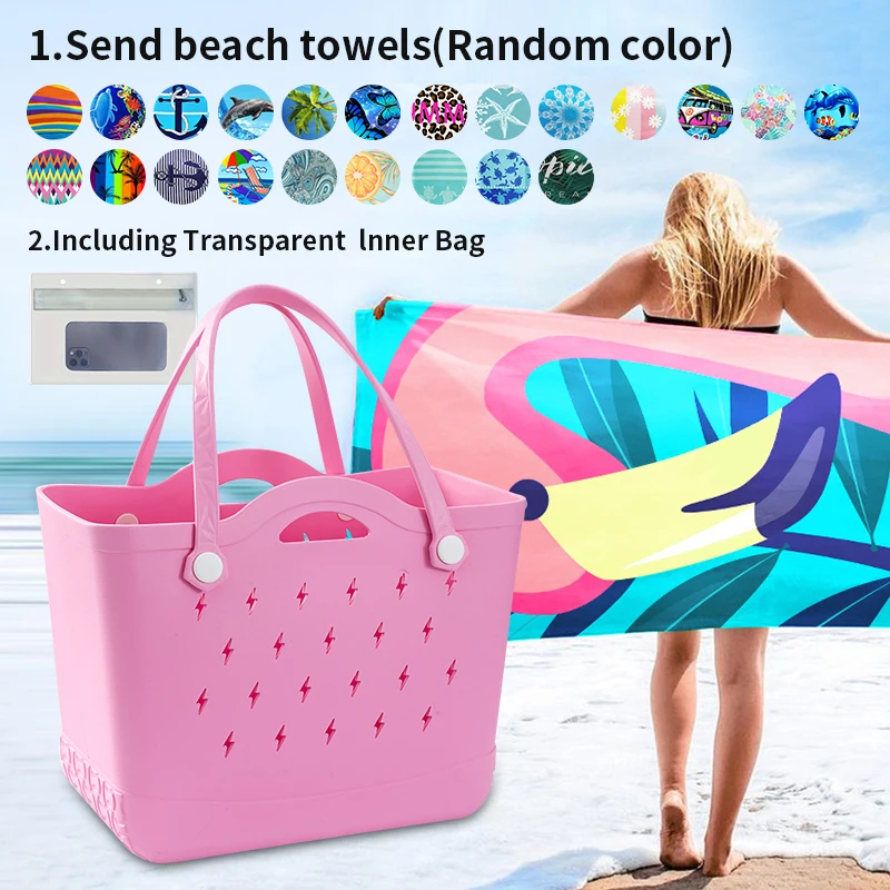 Lightning Bolt Sand-Resistant EVA Beach Tote Bag - Extra Large  Foldable Carry-All for Swimming, Shopping, Boating, Sports Gear