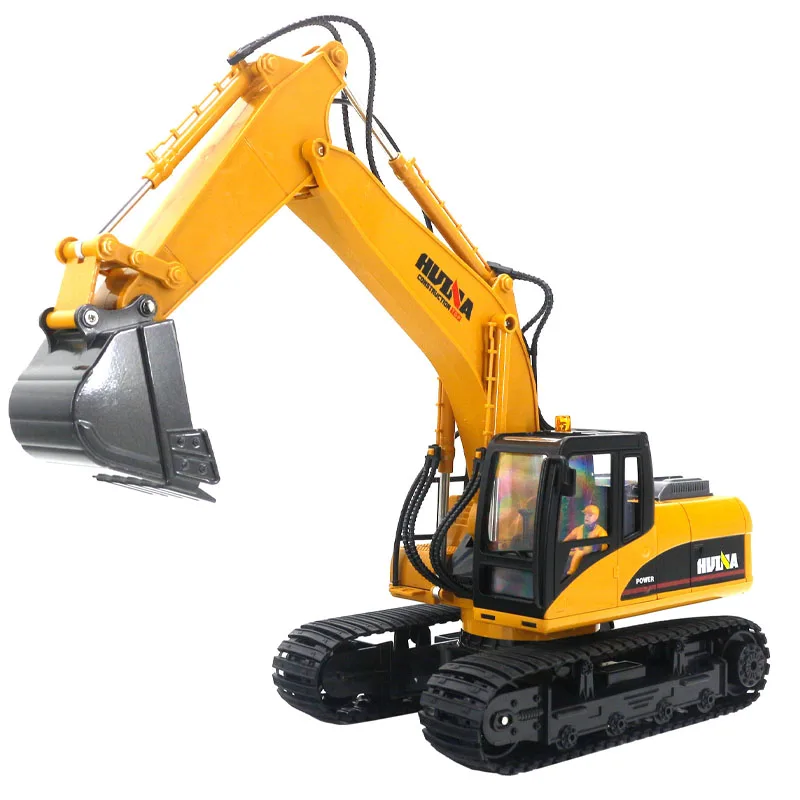 Huina 1535-1 2.4g1:14 15ch Alloy Remote-controlled Excavator Engineering Vehicle Remote-controlled Toy With Grab Drill Bit