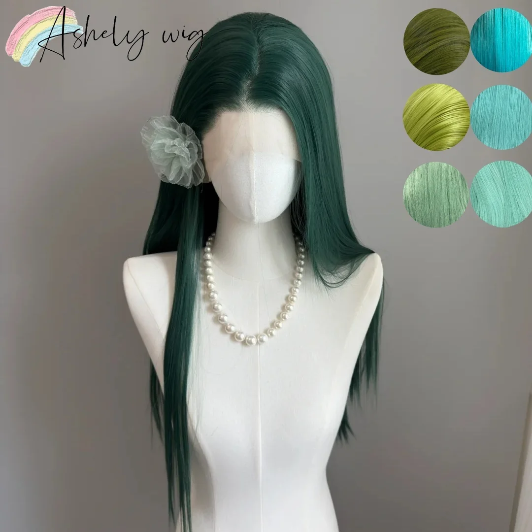 

Ashely Green Wigs for Women 13*4 HD Lace Frontal 26inch Long Straight Wigs Natural Hairline Lolita Synthetic Wigs for Cosplay