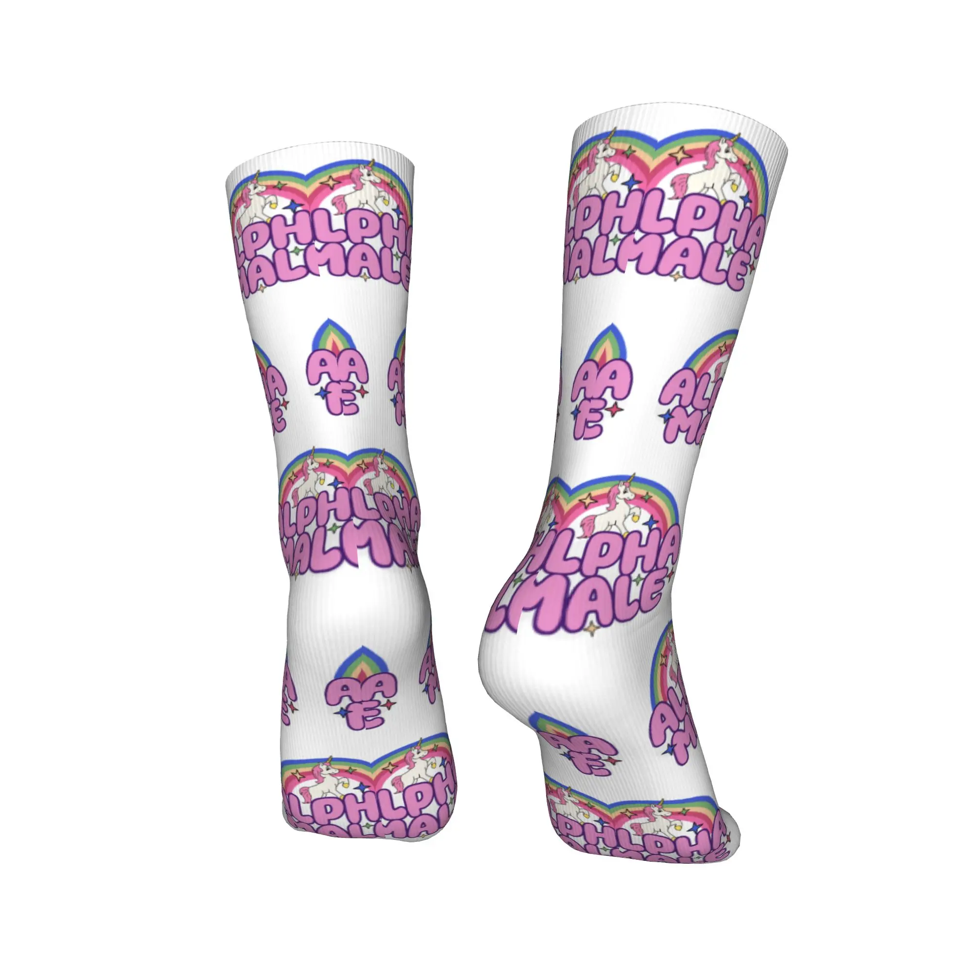 Kawaii imprimé bas Alpha mâle licorne arc-en-ciel chaussettes pour femmes hommes extensible hiver graphique équipage chaussettes