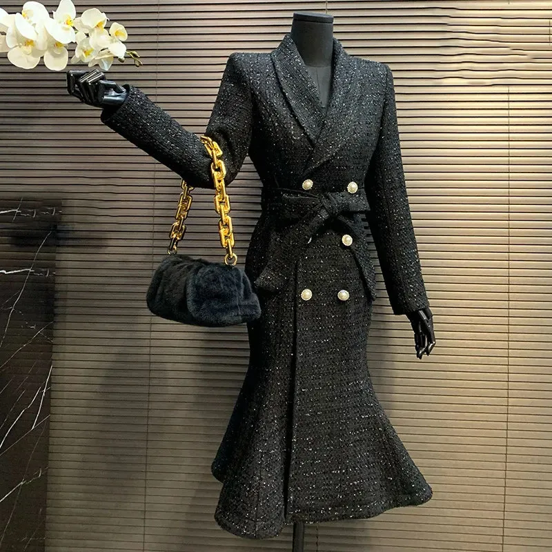 

Female Overcoat Autumn Winter Fashion Women Woolen Coat 2024 New Temperament Double-Breasted High-Quality Women Woolen Coat H136