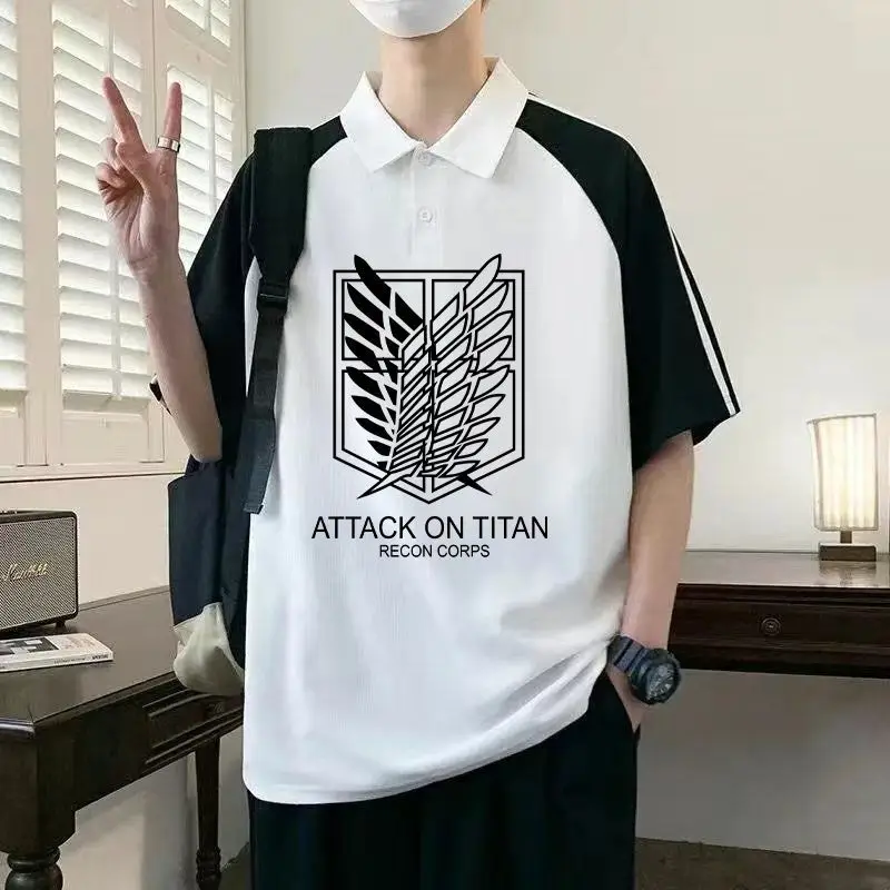 

New Anime Survey Corps Wings Of Freedom Turn-Down Collar T-Shirt Two-Dimensional Attack On Titan COS Summer POLO Shirt