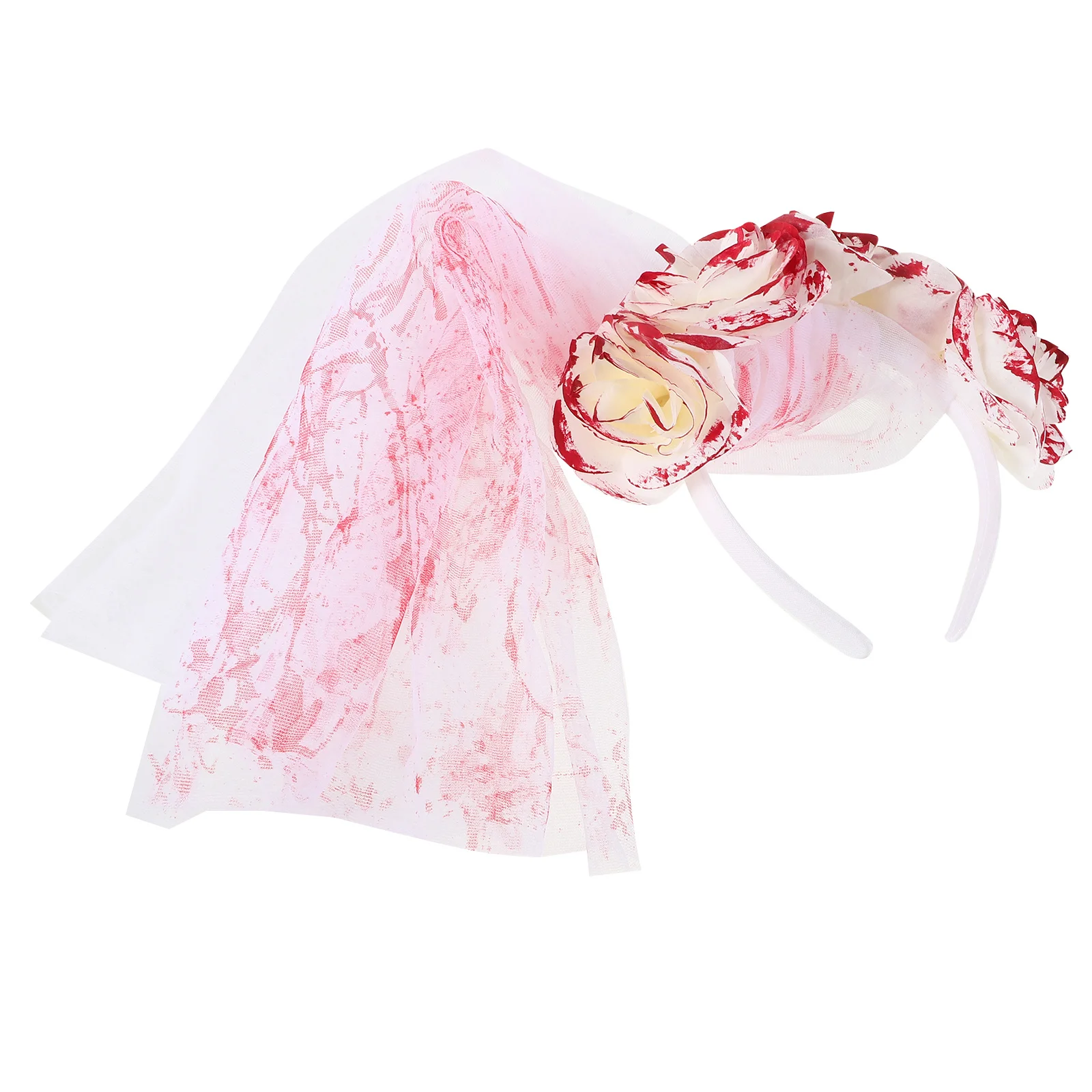 

Realistic Blood Effect Ghost Bride Headband with Rose Floral Mesh Veil for Halloween Day of The Dead Costume Party Gothic