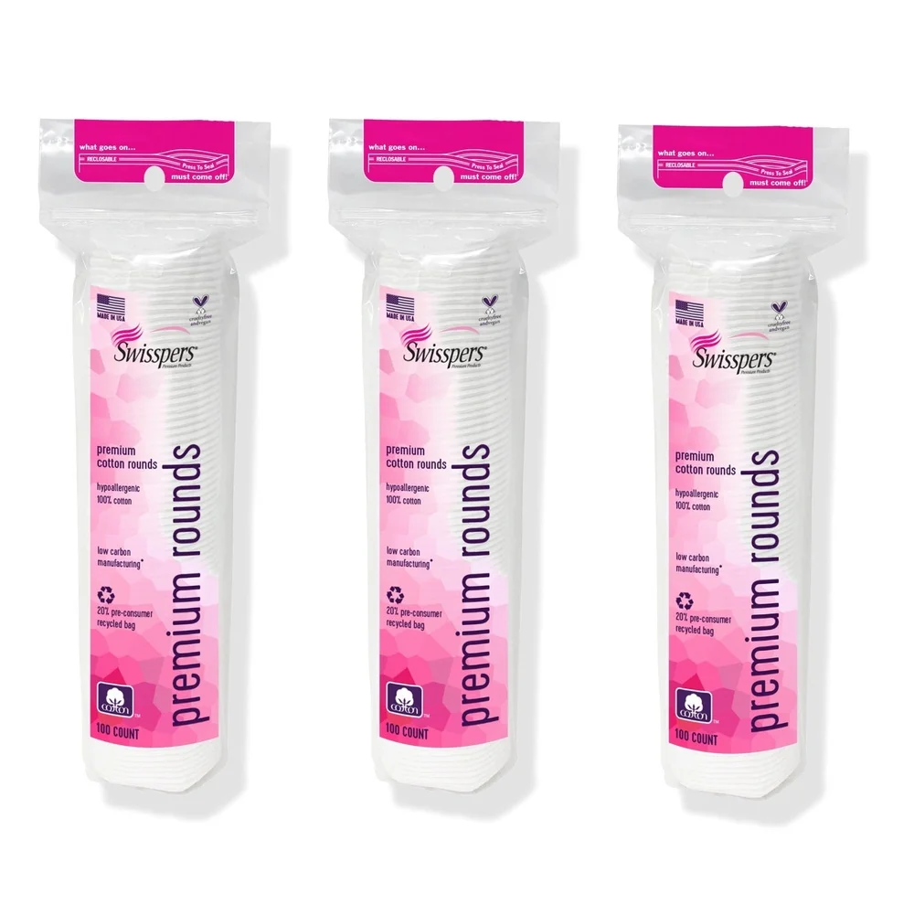 คลอรีนฟรีผ้าฝ้ายรอบพรีเมี่ยมสองด้านนุ่มดูดซับ Hypoallergenic Sensitive Skin ปลอดภัยย่อยสลายได้แต่งหน้า