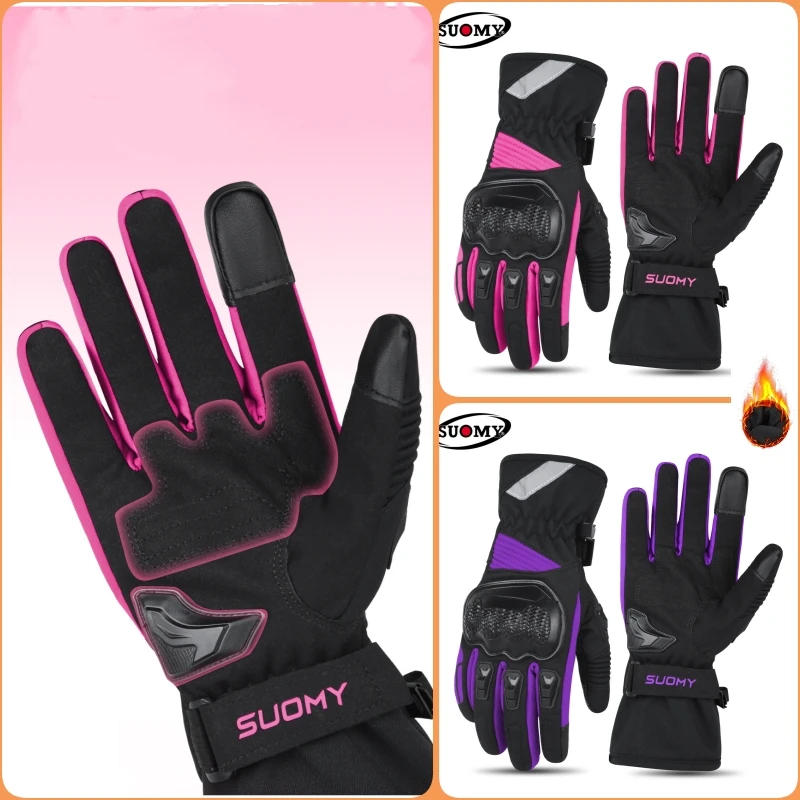 SUOMY Winter Girl Super Comfortable Motorcycle Gloves, Women Premium Waterproof Thermal Anti-Slip Riding Gloves with Touchscreen