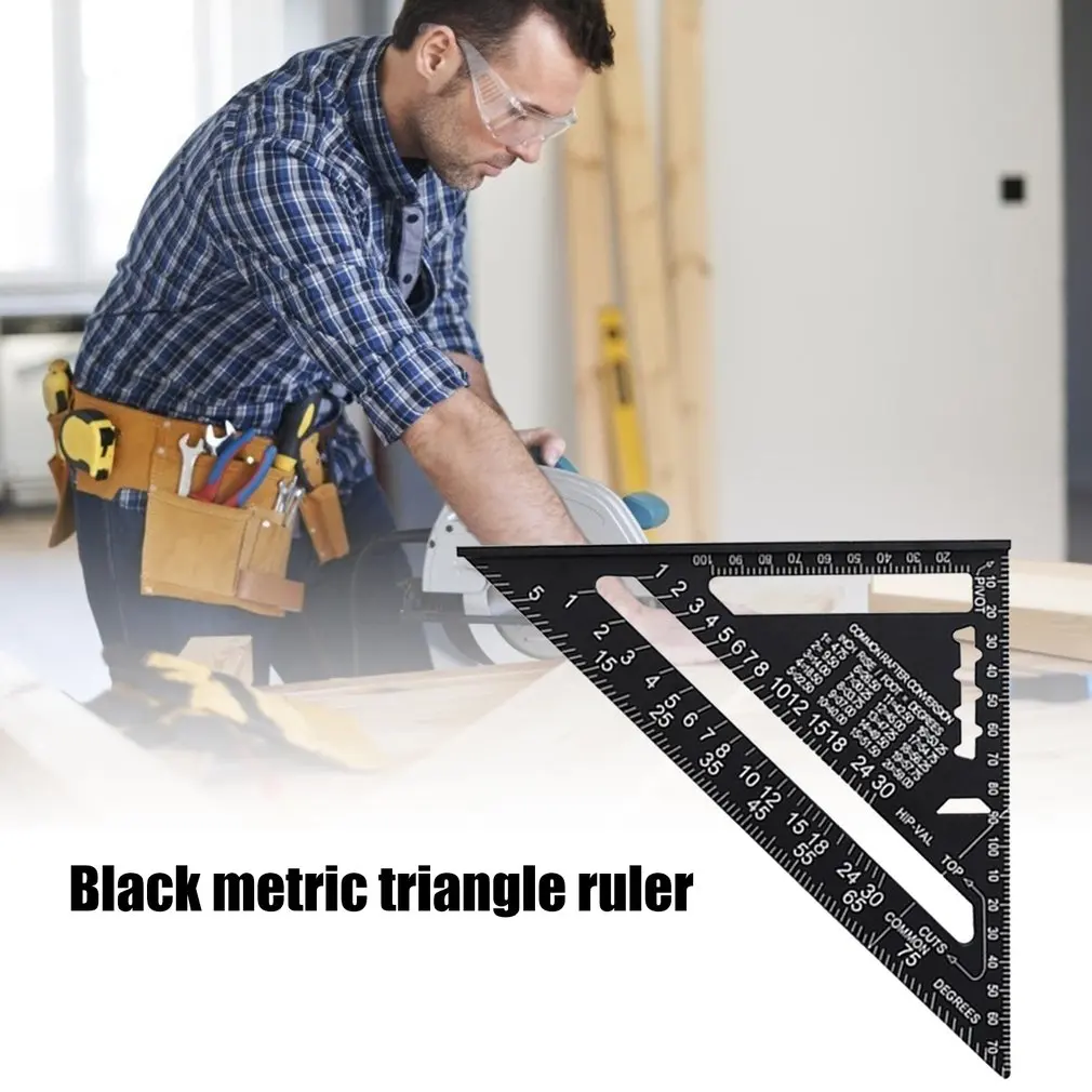 7inch Metric Triangle Ruler Aluminum Alloy Angle Protractor Speed Metric Square Measuring Ruler for Woodworker Carpenter Tool