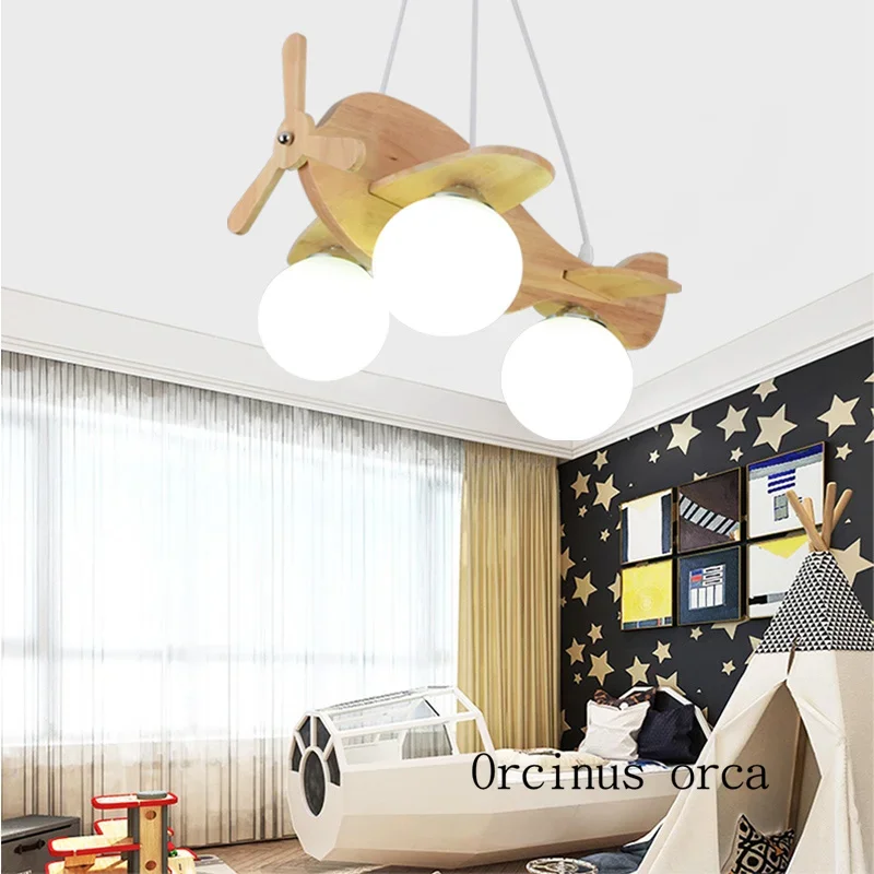 

American personality solid wood chandelier boy bedroom children's room cartoon creative LED fighter chandelier free shipping