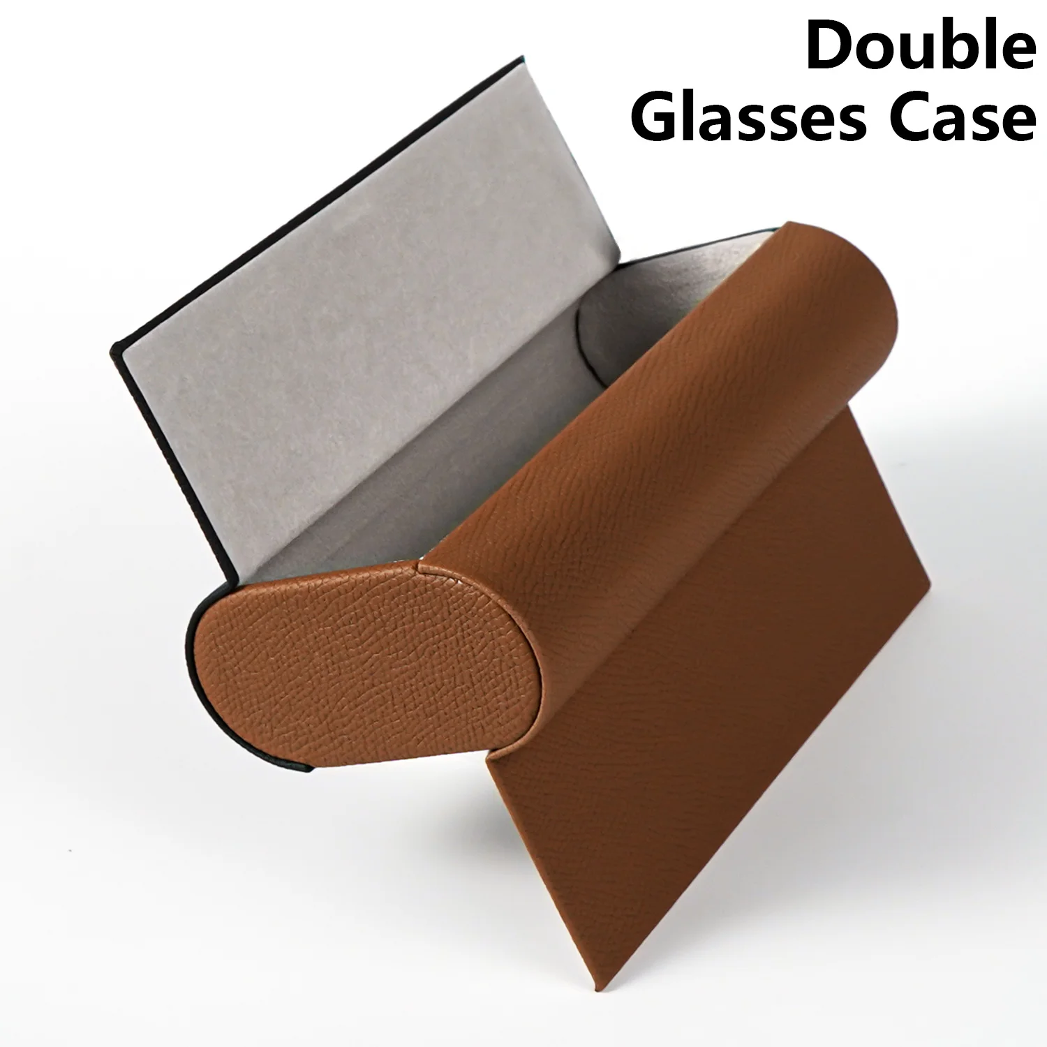 Faux Leather 2-Layer Glasses Case Magnetic Closure Sturdy Eyewear Storage Holder for 2 Pairs of Glasses