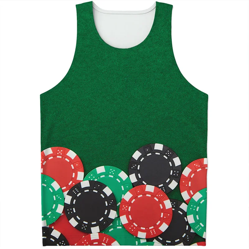 

Retro Poker Chips Pattern Tank Top For Men 3d Print Playing Cards Vest Summer Streetwear Oversized Tee Shirts Personality Top