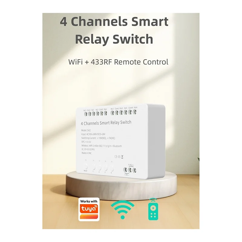 FFYY-Tuya Wifi Modulo interruttore a 4 canali 5-24V/100-240V Relè Wifi + RF433 Modulo telecomando fai da te