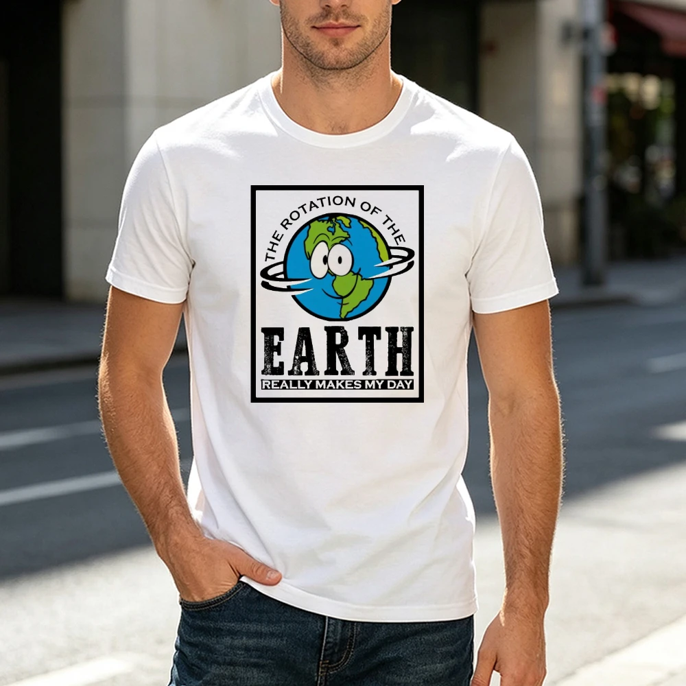 Funny Earth Rotation Pun Men T Shirt Science Nerd Humor Graphic Tee Summer Short Sleeve Casual Top School Student Clothes