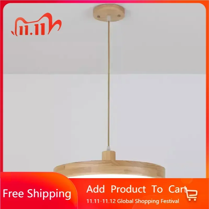 Lámpara colgante LED de madera, candelabros nórdicos ultrafinos para sala de estar y dormitorio, accesorio de madera, pantalla acrílica moderna