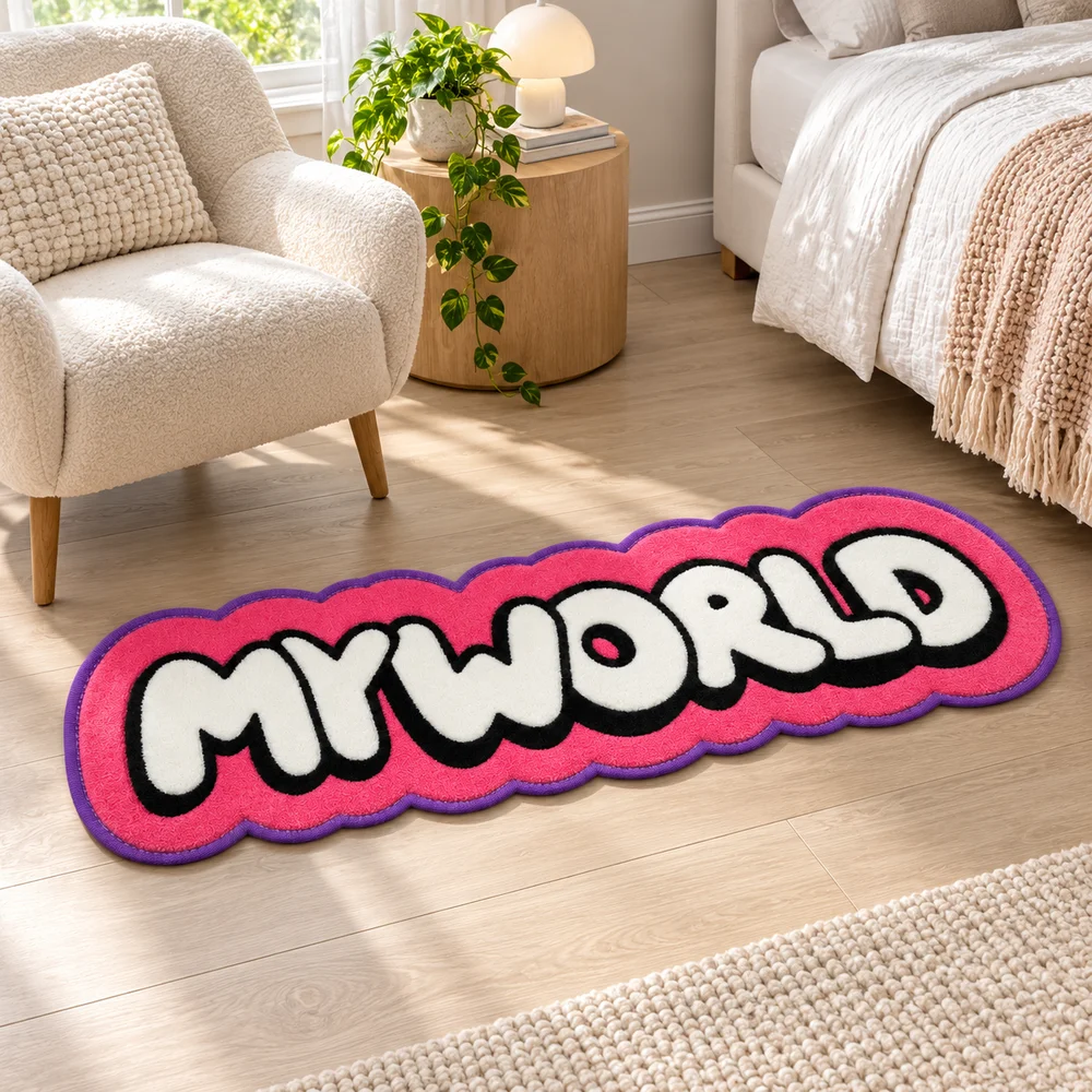 MY WORLD Pink Bubble Floor Mat, Graphic Soft Flannel Non Slip Long Accent Rug For Bedroom Living Room Entryway Decor Style