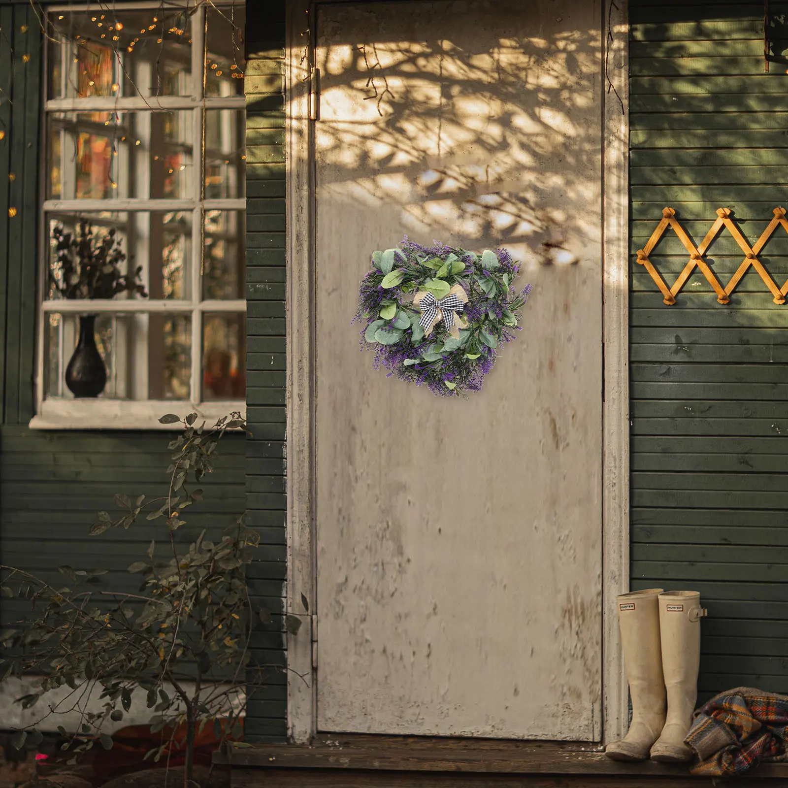 

Lavender Heart Shaped Wreath Decor Artificial Flower Front Door Adornment Party Supplies Simulation Leaf Plants Wall