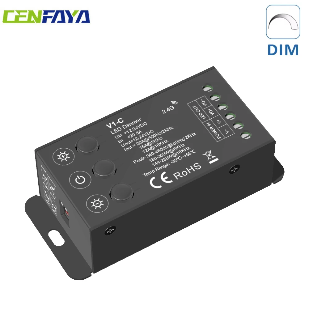 

CENFAYA LED-диммер с 3 кнопками, 1 канал, 20А, 480Вт, контроллер питания DC 12-24В, кнопочный переключатель, плавное регулирование яркости