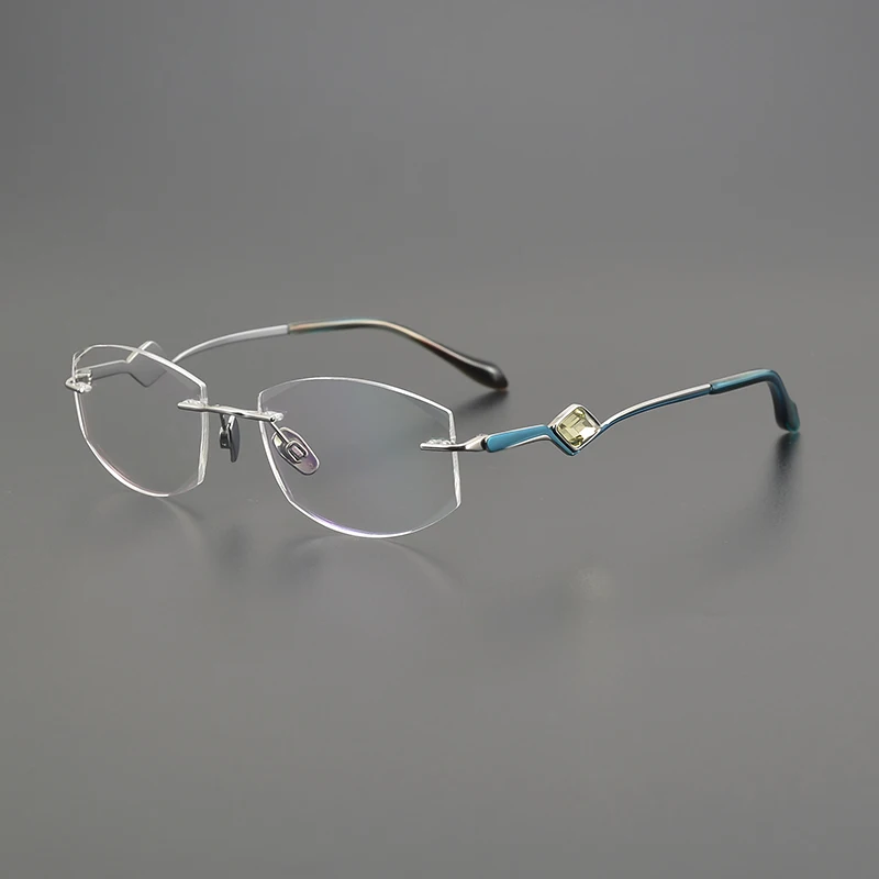 High quality diamond framed luxury titanium wire oval frameless fashion literary niche leisure color-changing optical glasses