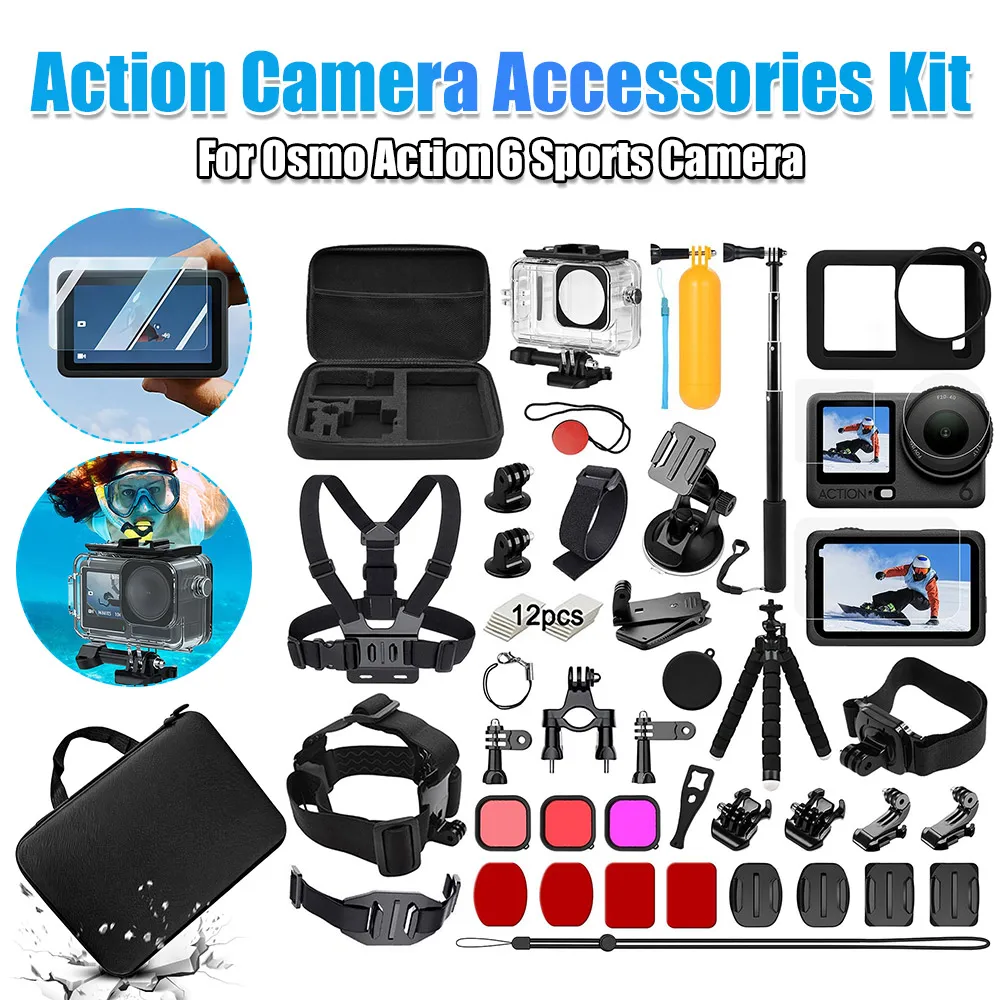 

Action Camera Accessories Kit for Osmo Action 6 Sports Camera Accessory Kit with Waterproof Case & Lens Protective Cover