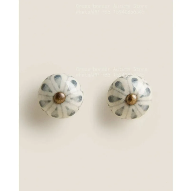 European-style flower ceramic drawer cabinet household pull button set 2-piece set
