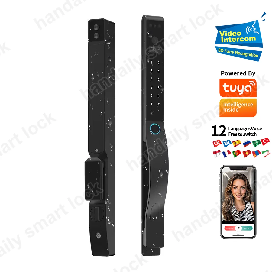 IP68 Waterproof 3D Face Recognition Tuya App Swing Sliding Door Lock Digital Fingerprint Password Smart Door Lock With Camera