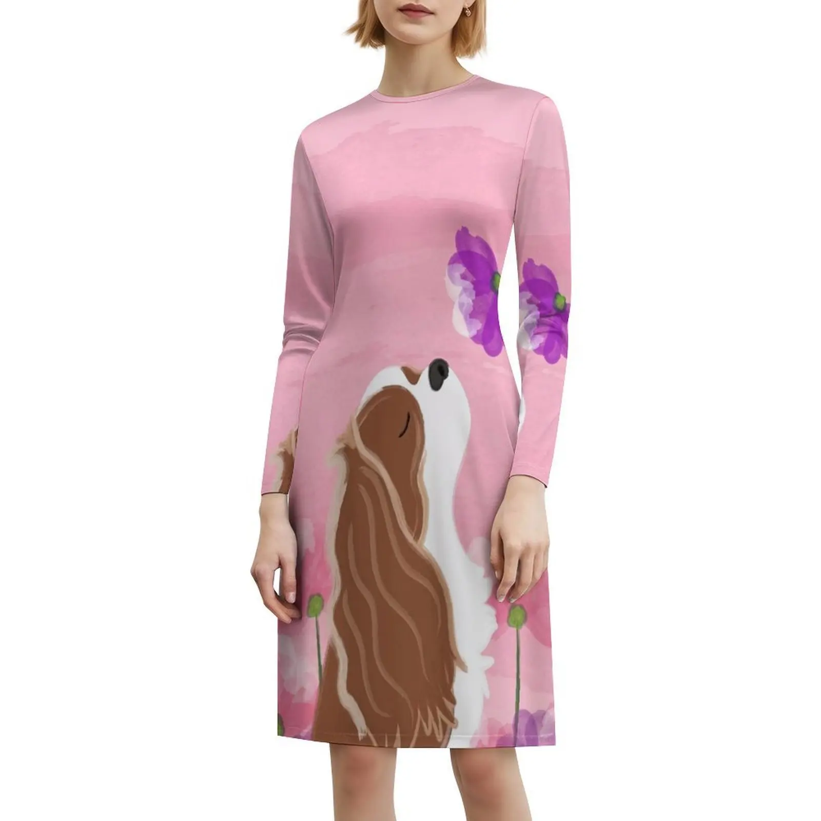 رومانسية كافالير كينغ سبانيل-بلينهايم الكورية نمط فستان كاجوال للنساء بسيط اليومية مكتب سيدة فساتين كافالير كينغ #6