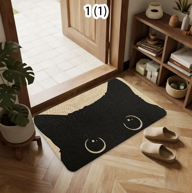 Divertida alfombrilla de bienvenida y despedida con diseño de gato marrón y texto de "Hola" y "Adiós", alfombra duradera para interiores/exteriores, tapete de cocina