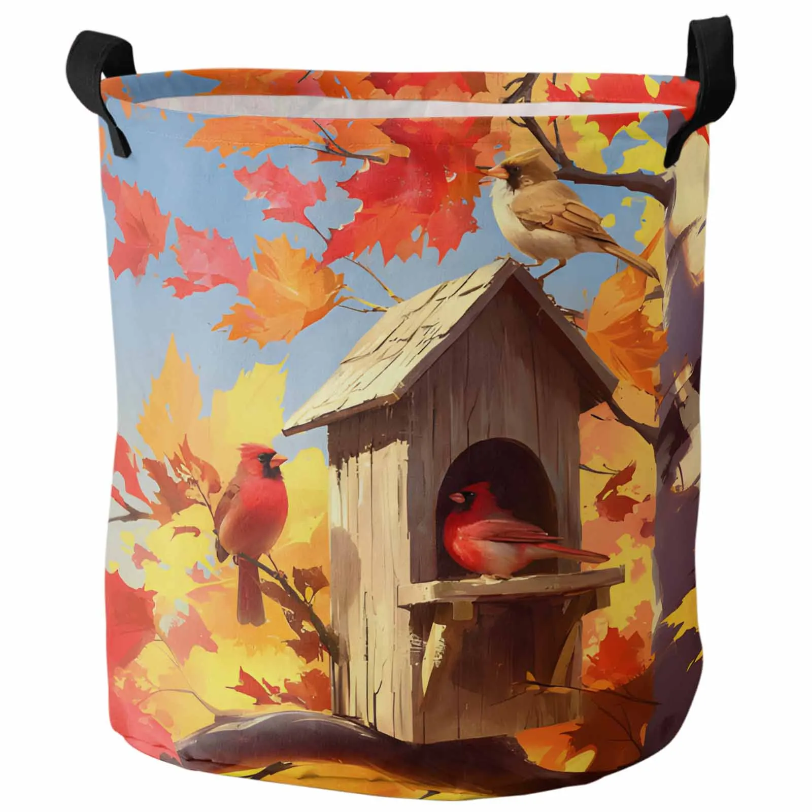 Autumn Bird House Red Bishop Bird Dirty Laundry Basket Foldable Waterproof Home Organizer Clothing Children Toy Storage Basket