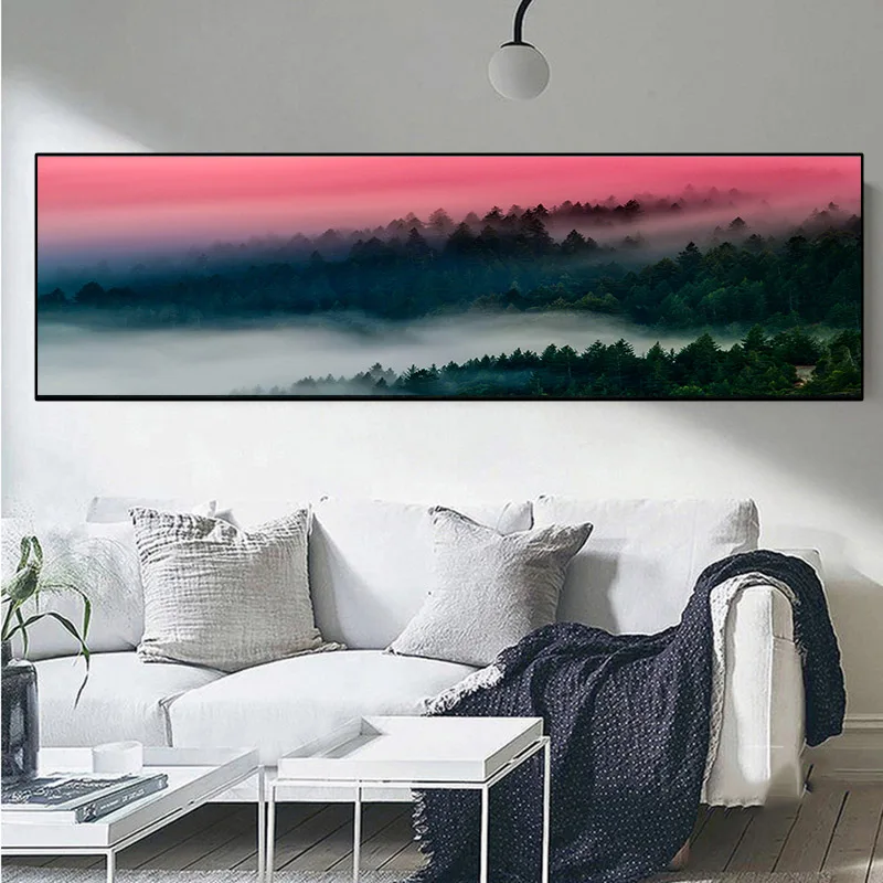 Nordic Minimalist Foggy Pine Forest Canvas Painting Dark Landscape Misty Trees Wall Picture Living Room Home Decor No Frame