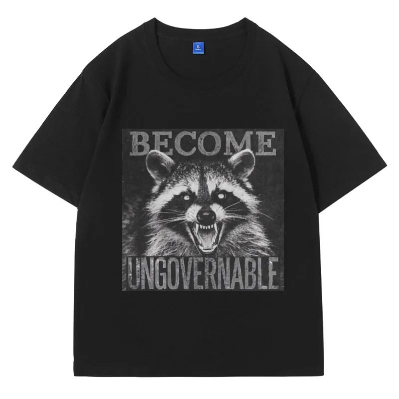 Vintage Angry Raccoon Become Ungovernable Grunge Graphic T-Shirt Funny Animal T Shirt Men Womens Cotton Casual Tee Shirts Male