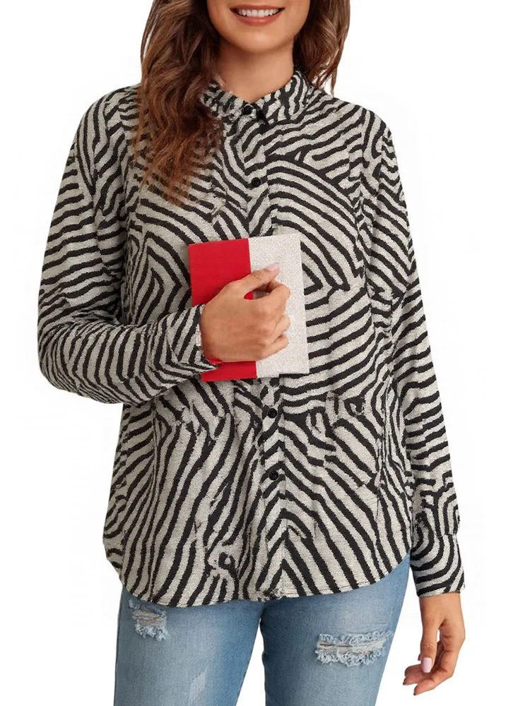 

Новые модные полосатые женские рубашки с длинным рукавом, весенне-осенние повседневные свободные однобортные женские блузки, офисная женская одежда