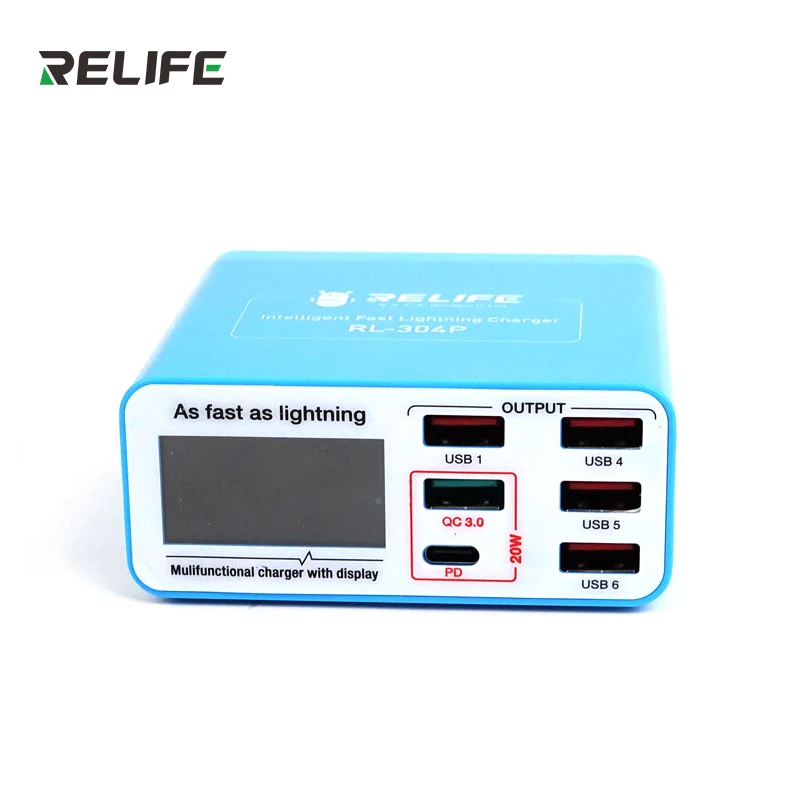 RL-304P LCD Digital Display Quick USB Charger Multiple 3.0 USB Fast Charging Support for iPhone Xiaomi Huawei Samsung Tablet