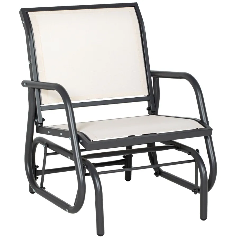 

Porch Glider Metal Frame Swing Glider Chair with Breathable Mesh Fabric Curved Armrests and Steel Frame for Garden Poolside Ba