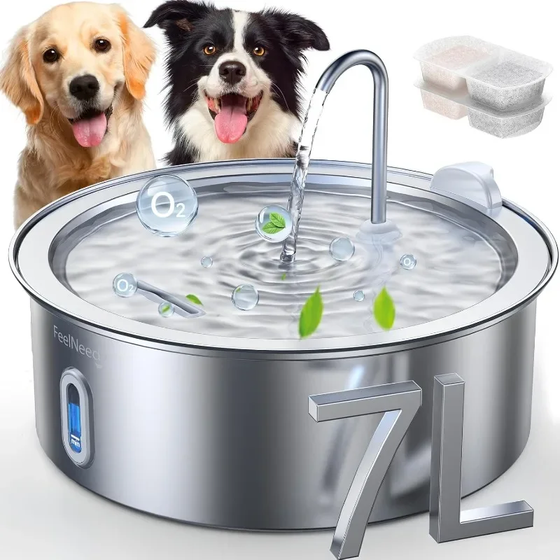 

7L/1.8Gal Stainless Steel Dog Water Fountain, for Large Dogs, Cats, Multi-Pets, Ultra Quiet with 5-Layers Filtration