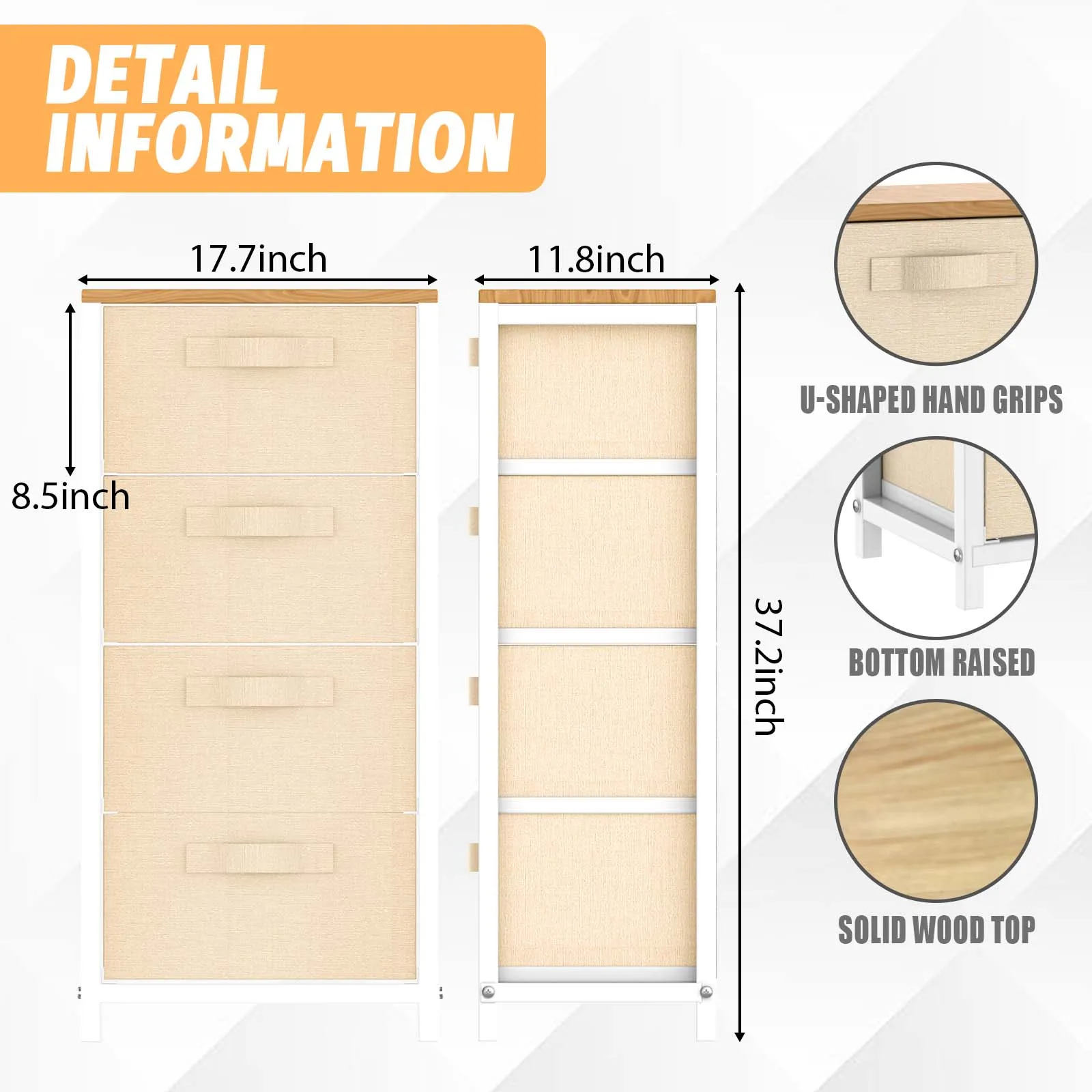 Chest of Drawers, Storage Wardrobe Cabinet with 4 Fabric Drawers & Metal Frame, Cloth Organizer Unit for Living Room, Bedroom